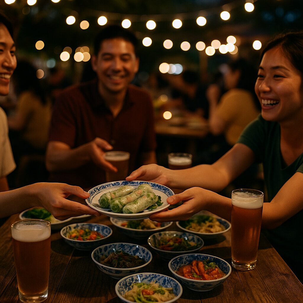 ベトナムのおかってがトレーラーカフェ銀色でビアガーデン