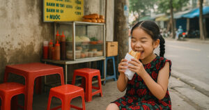 ベトナムで知らない味、知っている味を探求する小学生