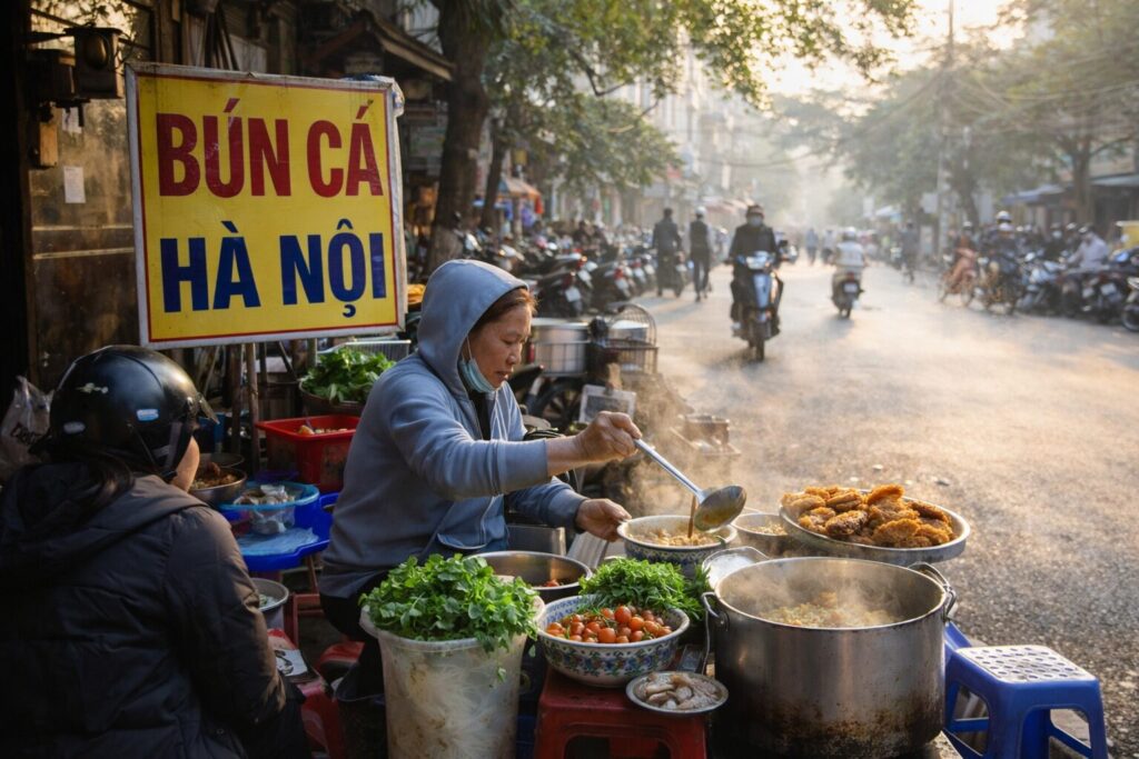 ハノイの朝の風景　ブンカー　Bun ca